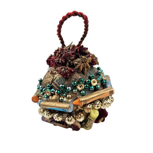 Handcrafted Vintage Ornament Beads Floral Design Christmas Decor Holiday - Picture 1 of 11